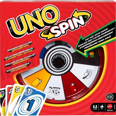 Mattel JGR00 UNO Spin gioco con spinner e nuove regole carte speciali per girare la ruota con diversi comandi