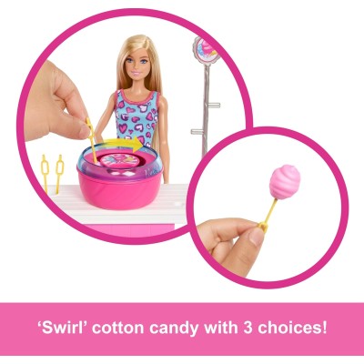 Mattel JFV67 Barbie Mysteries: Beach Detectives - Malibu e chiosco dello zucchero filato e 20 accessori inclusi
