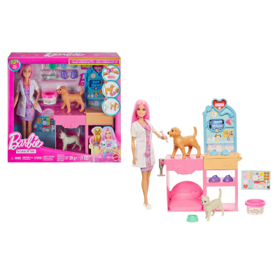 Mattel JFX93 Barbie Clinica Veterinaria di Pronto Soccorso con Arredamento Pasta modellabile e 10 Accessori a Tema