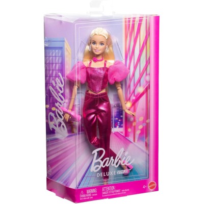 Mattel JFP40 Barbie Deluxe Style n. 5 con abito rosa metallizzato top a corsetto pantaloni lucidi e accessori