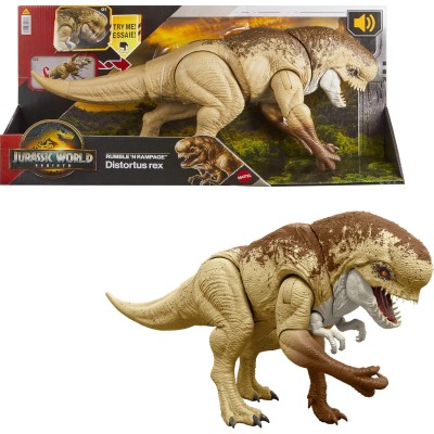 Mattel JGB58 Jurassic World Rebirth - Distortus Rex Ruggito Devastante con movimenti attivati dalla coda per morsi e attacchi