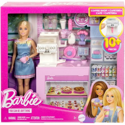 Mattel HXN94 Barbie Caffetteria con 12+ accessori a tema tra cui macchina per caffè e frullati tazze e cibo