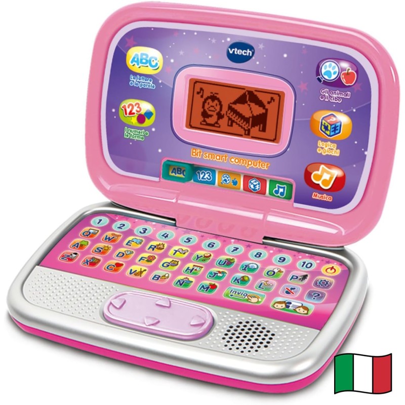 VTech 196369 Bit Smart Computer Rosa Interattivo con Mouse ed Effetti Luminosi Comoda Maniglia con Animali e Forme