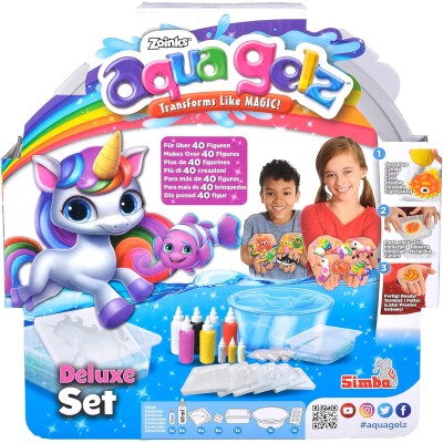 Simba 106322563 Aqua Gelz Deluxe Set creativo con 9 bottiglie di gel 6 forme 6 accessori per acqua Glow in the dark e glitter