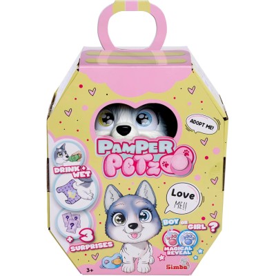 Simba 105950135 Pamper Petz Husky con pannolino zampa gender reveal e 3 sorprese