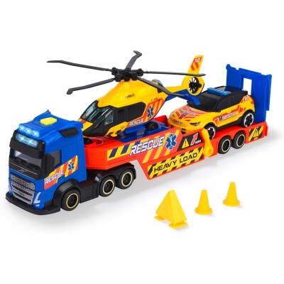 Simba 203717005 Dickie Toys Volvo FH16 Camion Rescue 40cm con 2 veicoli con luci e suoni
