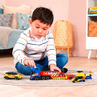 Simba 203717005 Dickie Toys Volvo FH16 Camion Rescue 40cm con 2 veicoli con luci e suoni