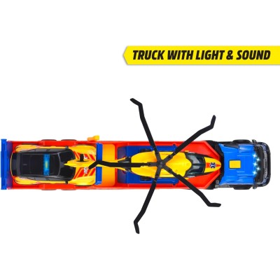 Simba 203717005 Dickie Toys Volvo FH16 Camion Rescue 40cm con 2 veicoli con luci e suoni