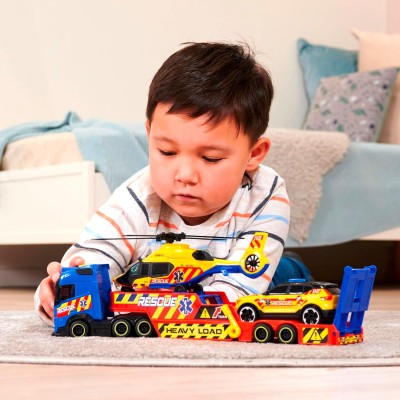 Simba 203717005 Dickie Toys Volvo FH16 Camion Rescue 40cm con 2 veicoli con luci e suoni