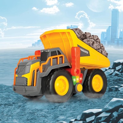Simba 203725013 Dickie Toys Camion ribaltabile Volvo Power Dump 30cm con ruota libera controllo leva luci e suoni
