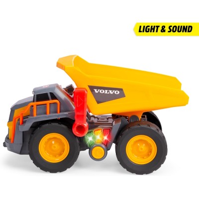 Simba 203725013 Dickie Toys Camion ribaltabile Volvo Power Dump 30cm con ruota libera controllo leva luci e suoni