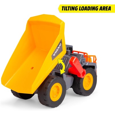 Simba 203725013 Dickie Toys Camion ribaltabile Volvo Power Dump 30cm con ruota libera controllo leva luci e suoni