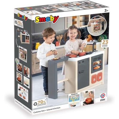 Smoby 7600312601 Isola da cucina Design moderno Superficie di gioco a 360° Funzioni tradizionali con 23 accessori