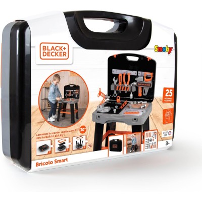 Smoby 7600360734 Black & Decker Bricolo Tavolo da Lavoro Smart Trasformabile in valigetta con tanti accessori