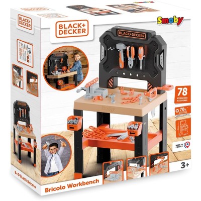Smoby 7600360739 Black & Decker Banco da lavoro Bricolo 78 accessori 7 utensili Aree di stoccaggio