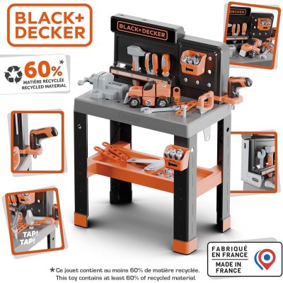 Smoby 760036740 Black & Decker Stabilito Bricolo Pro con 75 accessori 7 strumenti Aree di stoccaggio