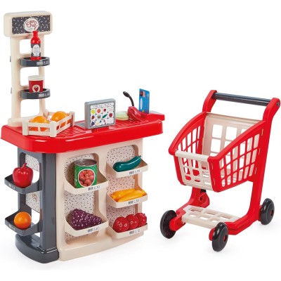 Simba 1676 Ecoiffier Cassa con scaffali e Carrello con 18 accessori per fantastici giochi di ruolo