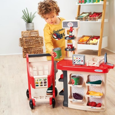 Simba 1676 Ecoiffier Cassa con scaffali e Carrello con 18 accessori per fantastici giochi di ruolo