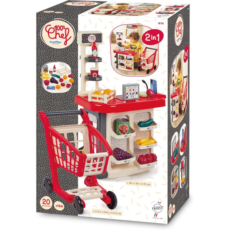 Simba 1676 Ecoiffier Cassa con scaffali e Carrello con 18 accessori per fantastici giochi di ruolo