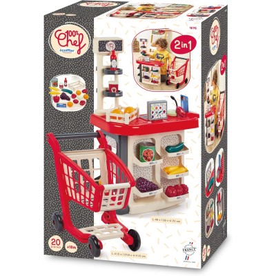 Simba 1676 Ecoiffier Cassa con scaffali e Carrello con 18 accessori per fantastici giochi di ruolo