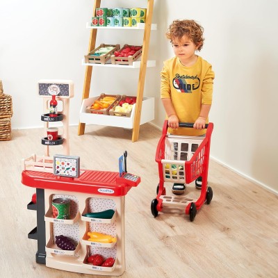 Simba 1676 Ecoiffier Cassa con scaffali e Carrello con 18 accessori per fantastici giochi di ruolo