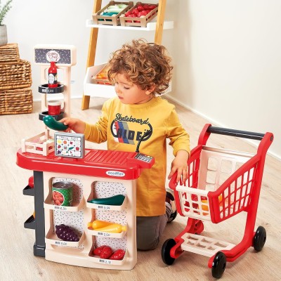 Simba 1676 Ecoiffier Cassa con scaffali e Carrello con 18 accessori per fantastici giochi di ruolo