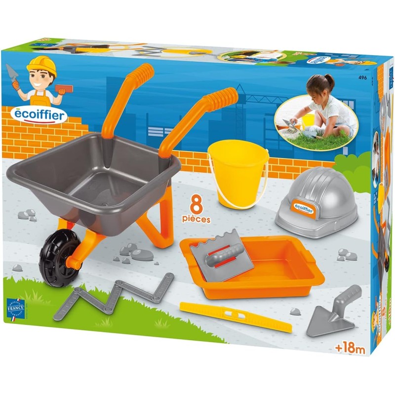 Simba 7600000496 Ecoiffier Super Pack del Costruttore +18 mesi carriola caschetto attrezzi da lavoro