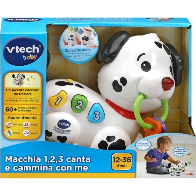 VTech 502807 Macchia 1,2,3, Canta e Cammina con Me! Cagnolino che Cammina con Guinzaglio 3 Canzoni e 20 Melodie