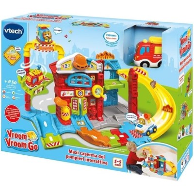 VTech 503907 Vroom Vroom Go Maxi Caserma dei Pompieri Interattiva Pista con Ascensore e Rampa 1 Veicolo e 4 Zone Magiche