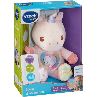 VTech 528107 Stella Dolci Coccole Unicorno Peluche Interattivo con 45 Canzoni Melodie Frasi e Suoni Cuore Luminoso Cambiacolore