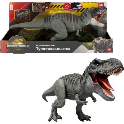 Mattel JCH02 Jurassic World Rebirth Power Devour - Tyrannosaurus Rex alto 22cm con funzione di attacco e suoni