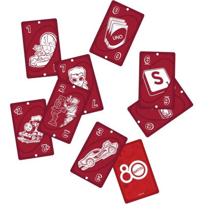 Mattel Games JGK30 - UNO 80° Anniversario Mattel versione speciale Rosso Rubino da collezione dell'iconico gioco di carte