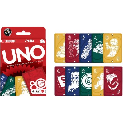 Mattel Games JGK30 - UNO 80° Anniversario Mattel versione speciale Rosso Rubino da collezione dell'iconico gioco di carte