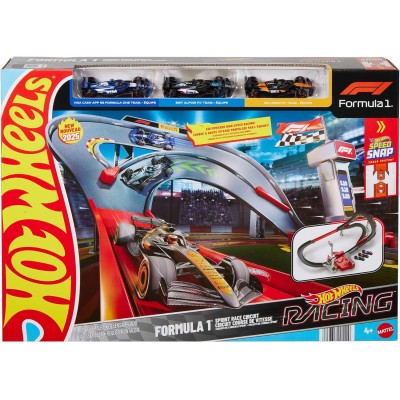 Mattel JDY15 Hot Wheels Racing - Circuito Sprint Formula 1 pista due modalità con 3 McLaren F1 Team Alpine e VCARB inclusi