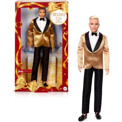 Mattel JGK55 Barbie Signature Ken Magia delle Feste 2025 con tuta elegante giacca dorata e confezione da esporre