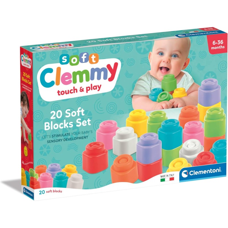 Clementoni 17989 Clemmy Set 20 Mattoncini 100% Igienici e Lavabili per Sviluppare Manualità Percezione Visiva