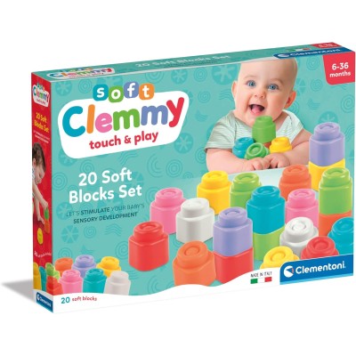 Clementoni 17989 Clemmy Set 20 Mattoncini 100% Igienici e Lavabili per Sviluppare Manualità Percezione Visiva