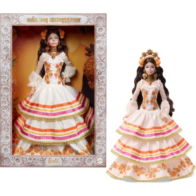 Mattel JBJ05 Barbie Signature Día De los Muertos 2025 in abito color crema con calendule e nastri corona di fiori