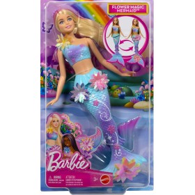 Mattel JDM72 Barbie Sirena Magia Floreale con capelli biondi coda sfumata e fascia con perle