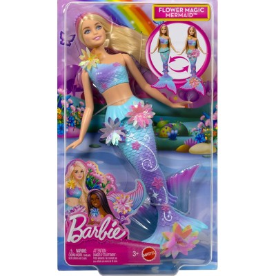 Mattel JDM72 Barbie Sirena Magia Floreale con capelli biondi coda sfumata e fascia con perle