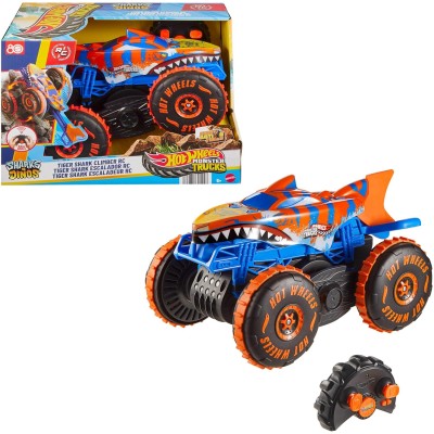 Mattel JFR39 Hot Wheels Monster Trucks Tiger Shark Super Scalatore RC con 3 modalità per gareggiare scalare e fare acrobazie