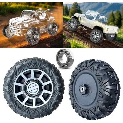 Kit 4 Ruote in Gomma Piena PU Universali con Adattatore a 6 Punte per Auto Elettriche per Bambini