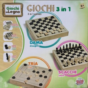 Grandi Giochi GG95023 Dama Scacchi Tria Giochi In Legno 3In1 Giochi Di Società