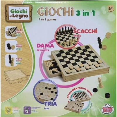 Grandi Giochi GG95023 Dama Scacchi Tria Giochi In Legno 3In1 Giochi Di Società