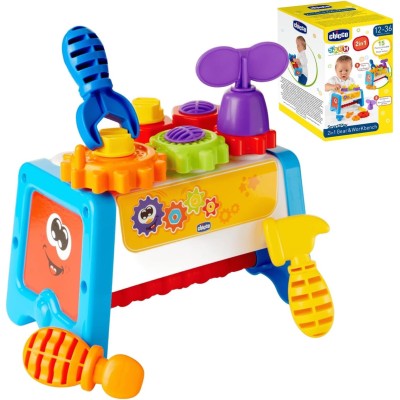 Chicco 010062100 Cassetta degli Attrezzi 2in1 Banco da Lavoro con Attrezzi tra Cui Martello Cacciavite e Chiave Inglese