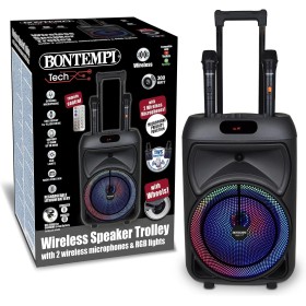 Bontempi 401090 Cassa Trolley Acustica Wireless con 2 Microfoni Luci RGB Telecomando Display