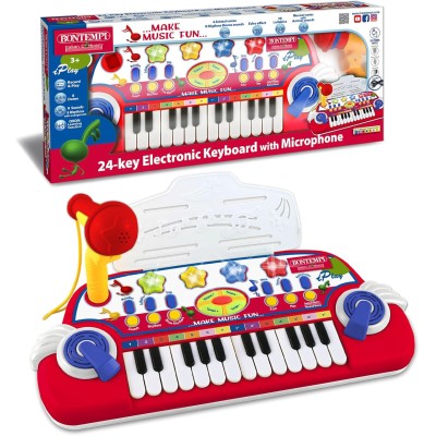 Bontempi 122932 MiniKeyFun: Tastiera a 24 Tasti con Microfono e Leggio per Piccoli Musicisti