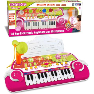 Bontempi 122972 MiniMelody: Tastiera Elettronica a 24 Tasti con Microfono per Piccoli Musicisti rosa