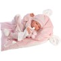 Llorens 73860 Reborn Nica 40cm con occhi azzurri e corpo in vinile con vestito rosa ciuccio catenella e cuscino