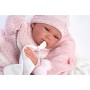Llorens 73860 Reborn Nica 40cm con occhi azzurri e corpo in vinile con vestito rosa ciuccio catenella e cuscino